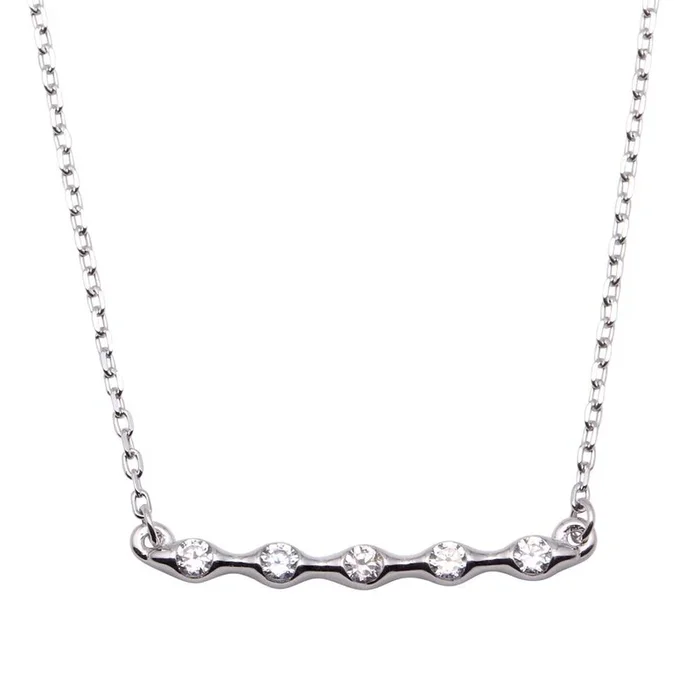 Rhodium Plated 925 Sterling Silver 5 CZ Bar Pendant Necklace – BGP01251