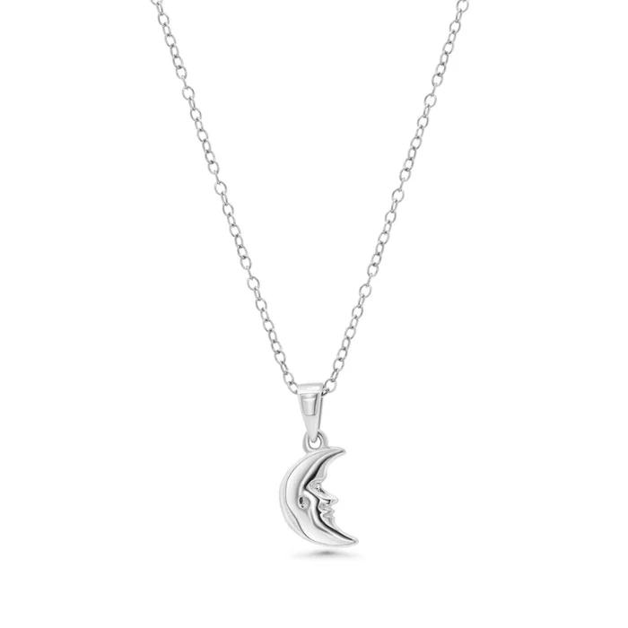 Rhodium Plated 925 Sterling Silver 7.2mm x 9.9mm Moon Face Adjustable Pendant Necklace – STP01869