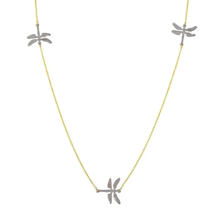Rhodium Plated 925 Sterling Silver and Gold Plated Dragonfly Necklace – DIN00024