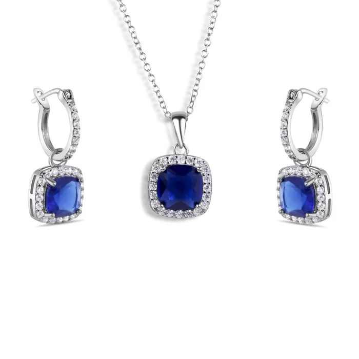 Rhodium Plated 925 Sterling Silver Blue and Clear Square CZ Set – STS00549-BLUE