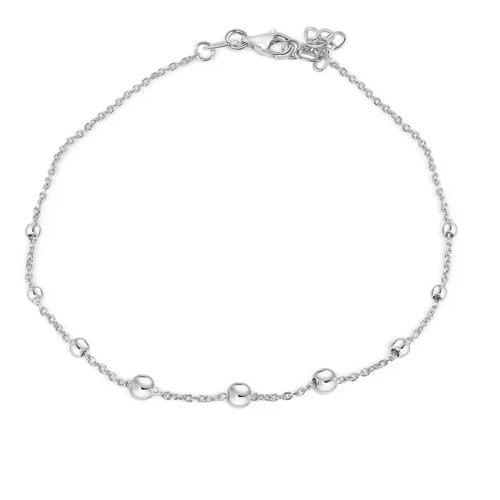 Rhodium Plated 925 Sterling Silver Cable Bead Charm Adjustable Anklet – SOA00031
