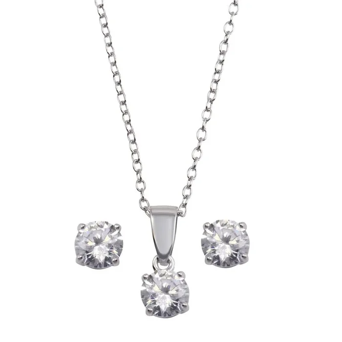 Rhodium Plated 925 Sterling Silver Clear CZ Earrings and Necklace Set – STS00522CLR