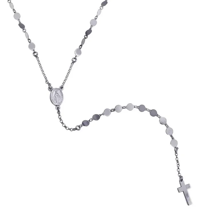 Rhodium Plated 925 Sterling Silver Confetti Rosary Chain Necklace – ITN00137-RH