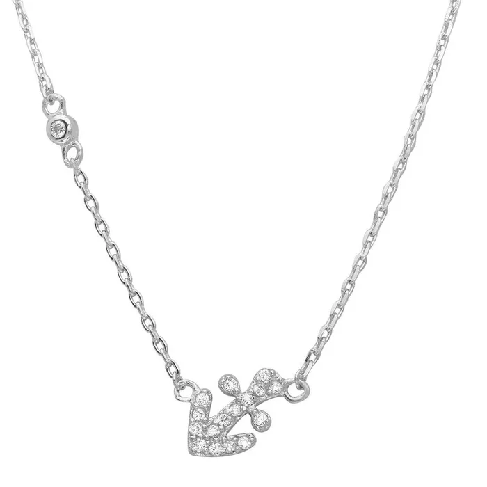 Rhodium Plated 925 Sterling Silver CZ Anchor Accent Necklace – STP01524