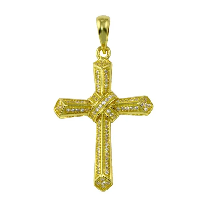 Rhodium Plated 925 Sterling Silver CZ Cross Hip Hop Pendant – SLP00191GP