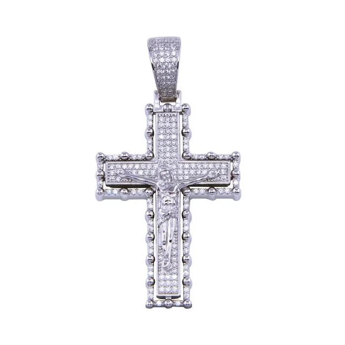 Rhodium Plated 925 Sterling Silver CZ Cross Pendant – SLP00323