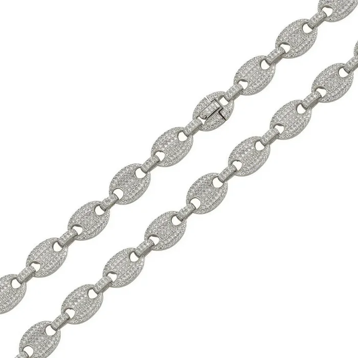 Rhodium Plated 925 Sterling Silver CZ Encrusted Oval Link Chain or Bracelet 11.8mm – CHCZ106 RH