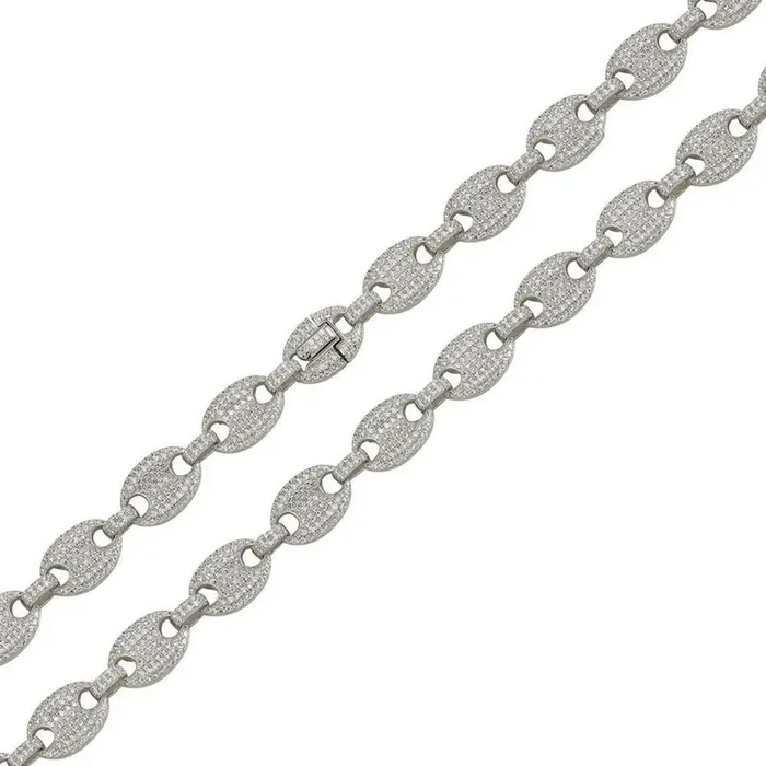 Rhodium Plated 925 Sterling Silver CZ Encrusted Oval Link Chains 10.5mm – CHCZ114 RH