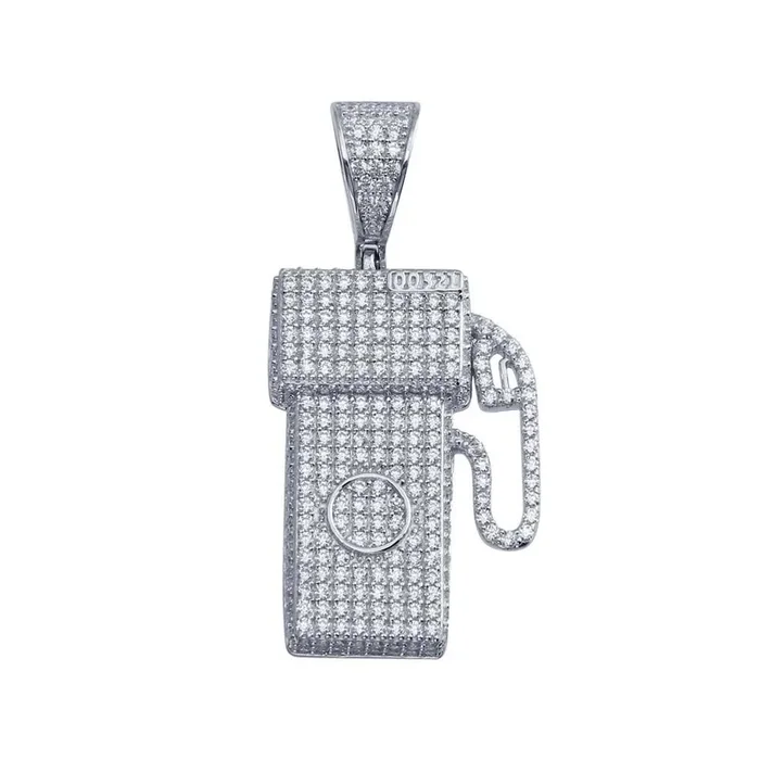 Rhodium Plated 925 Sterling Silver CZ Gas Pump Hip Hop Pendant – SLP00006