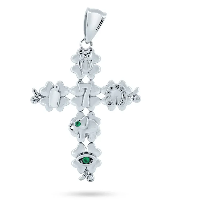 Rhodium Plated 925 Sterling Silver CZ Lucky Cross Pendant – GMP00106