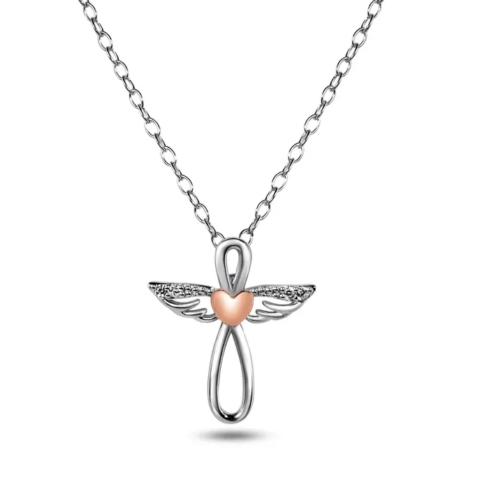 Rhodium Plated 925 Sterling Silver CZ RGP Heart Angel Necklace – BGP01481