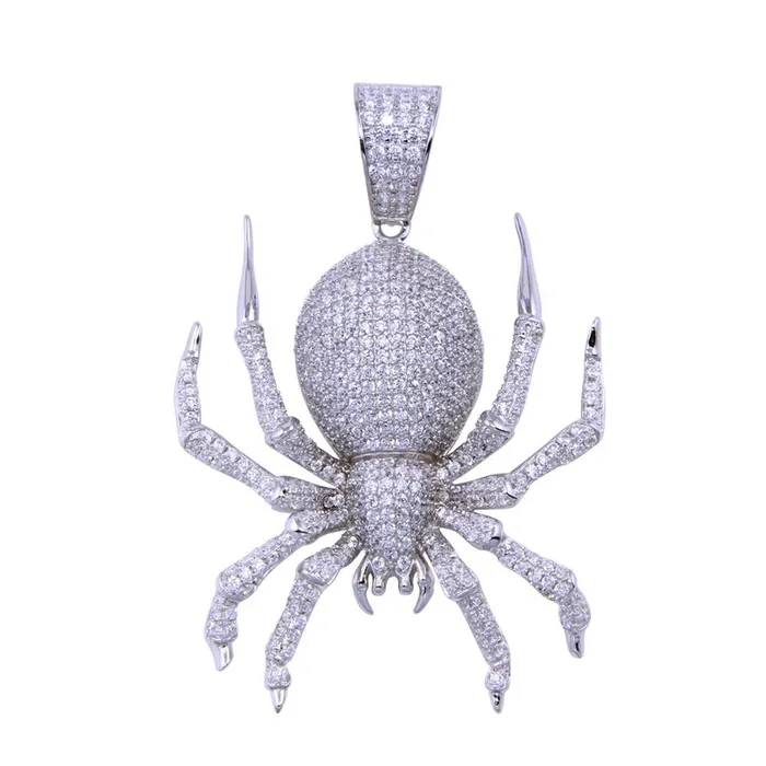 Rhodium Plated 925 Sterling Silver CZ Spider Pendant – SLP00292