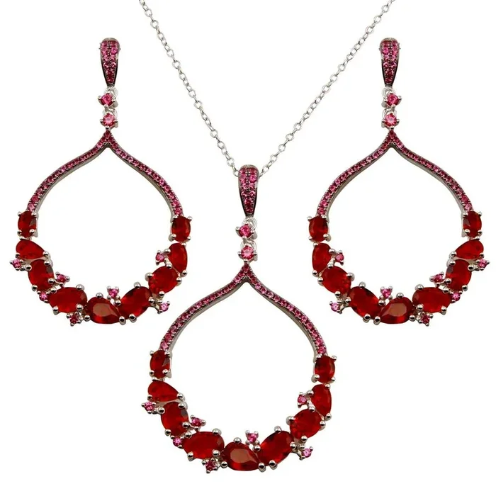 Rhodium Plated 925 Sterling Silver Dangling Round Pendant Set with Red CZ – BGS00568RED