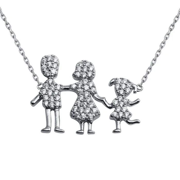 Rhodium Plated 925 Sterling Silver Daughter and Parents Family Necklace – GMN00081