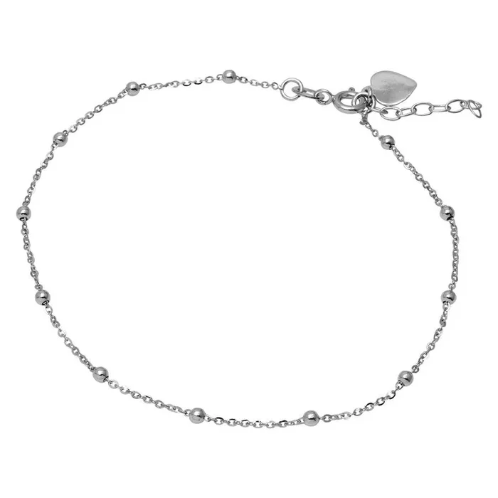 Rhodium Plated 925 Sterling Silver DC Beads and Heart Anklet – SOA00015
