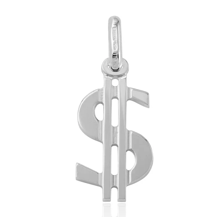 Rhodium Plated 925 Sterling Silver Dollar Sign Pendant – ARP00011