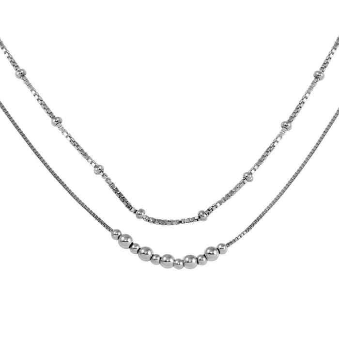 Rhodium Plated 925 Sterling Silver Double Chain Bead Necklace – SOP00057