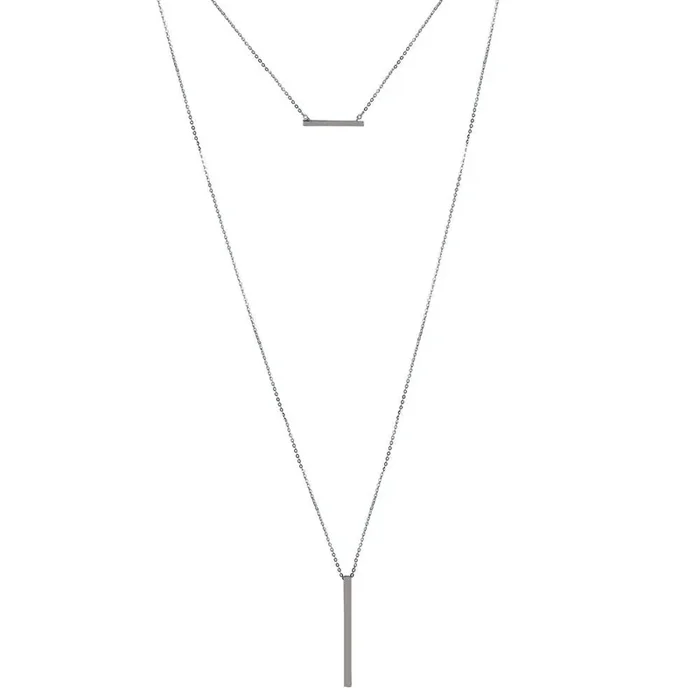 Rhodium Plated 925 Sterling Silver Drop Bar Necklace – GMN00105