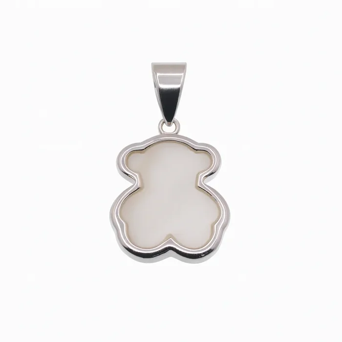 Rhodium Plated 925 Sterling Silver Fresh Water Pearl Teddy Bear 14.5mm x 16mm Pendant – STP00017