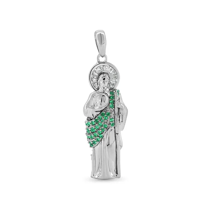 Rhodium Plated 925 Sterling Silver Green CZ St Jude Pendant – GMP00128