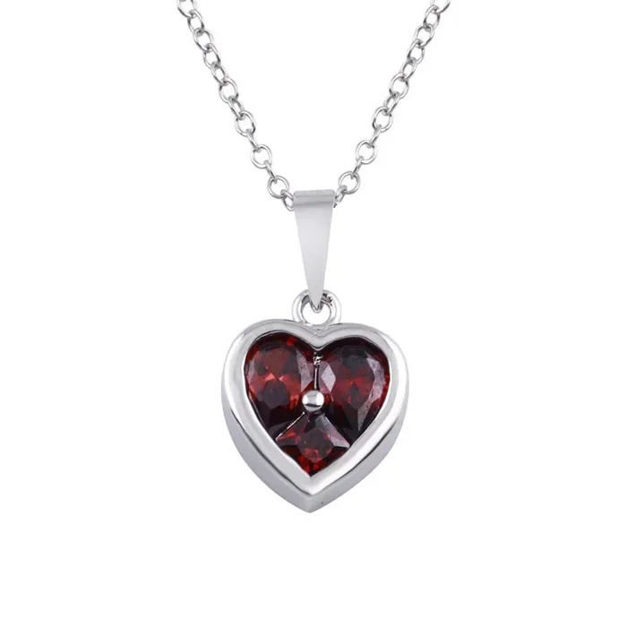 Rhodium Plated 925 Sterling Silver Heart Red CZ Necklace – BGP01312RED