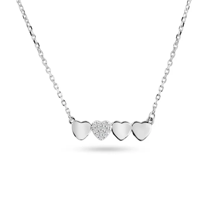 Rhodium Plated 925 Sterling Silver Hearts Bar Clear CZ Pendant Necklace – BGP01465