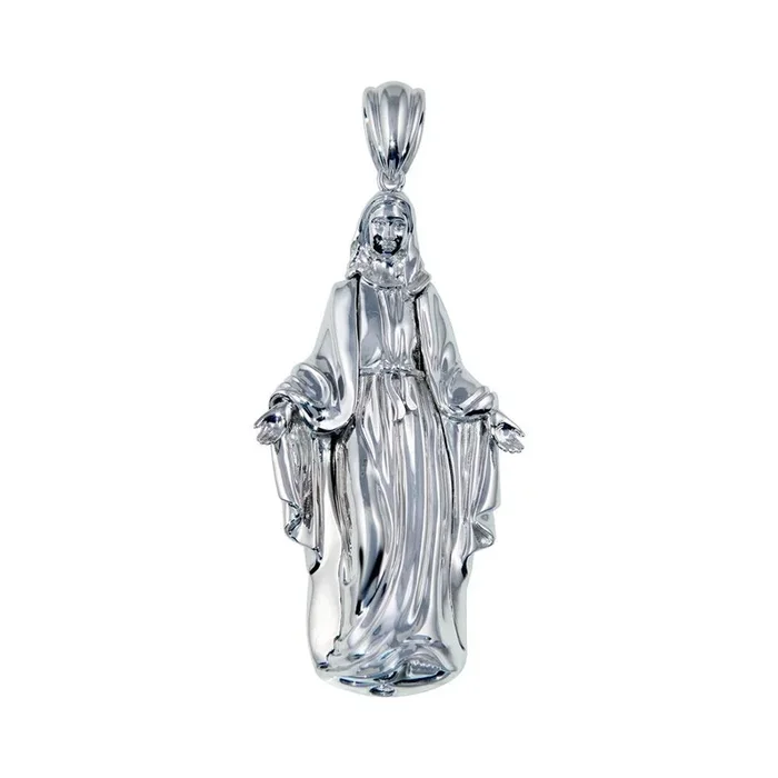 Rhodium Plated 925 Sterling Silver Hollow Mother Mary Pendant 73mm – GMP00087