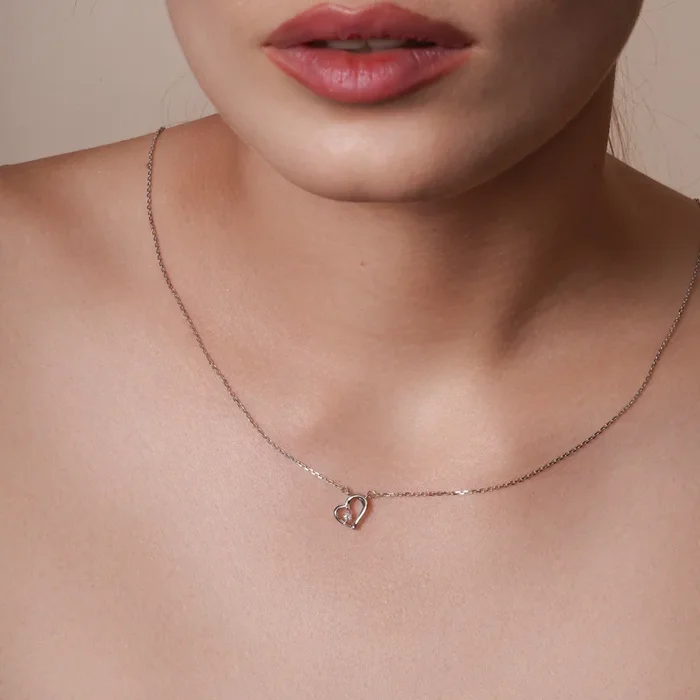 Rhodium Plated 925 Sterling Silver Lab Grown Diamond on Assymetrical 11.5mm x 10.5mm Heart Pendant Adjustable Necklace – LGMN00005