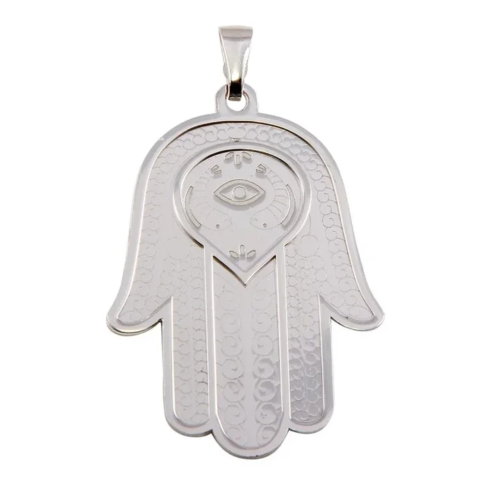 Rhodium Plated 925 Sterling Silver Large Hamsa Pendant – ECP00008RH
