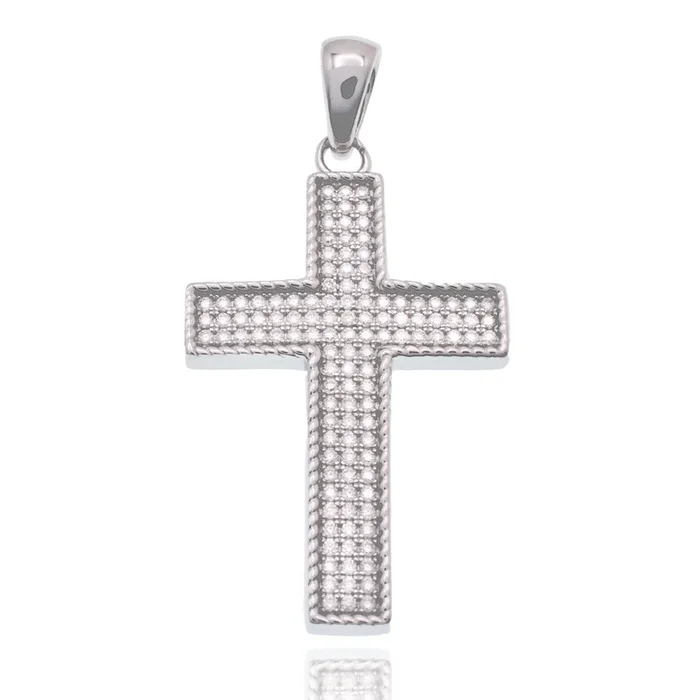 Rhodium Plated 925 Sterling Silver Moissanite 21.5mm x 31mm Iced Out Cross Hip Hop Pendant – MSLP00193