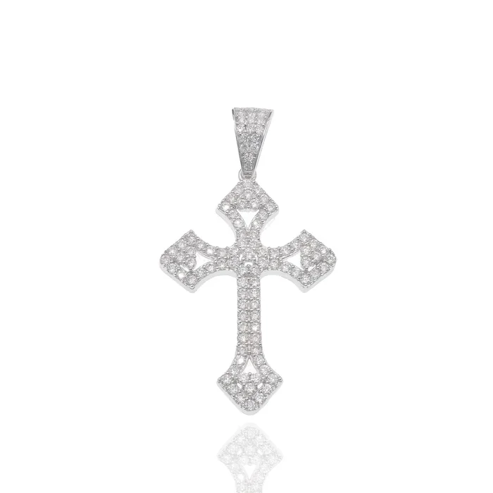 Rhodium Plated 925 Sterling Silver Moissanite Encrusted 25mm x 34mm Pendant – MPAP0001