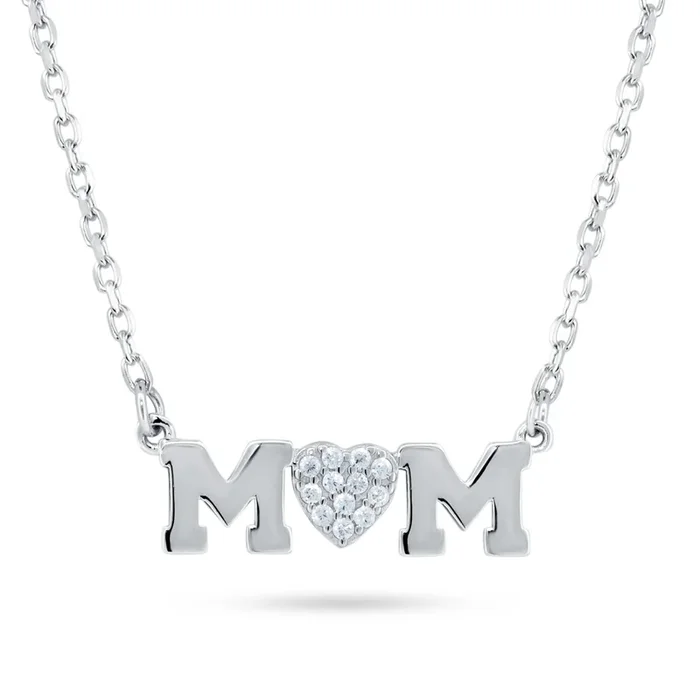 Rhodium Plated 925 Sterling Silver Mom Heart CZ Necklace – BGP01479