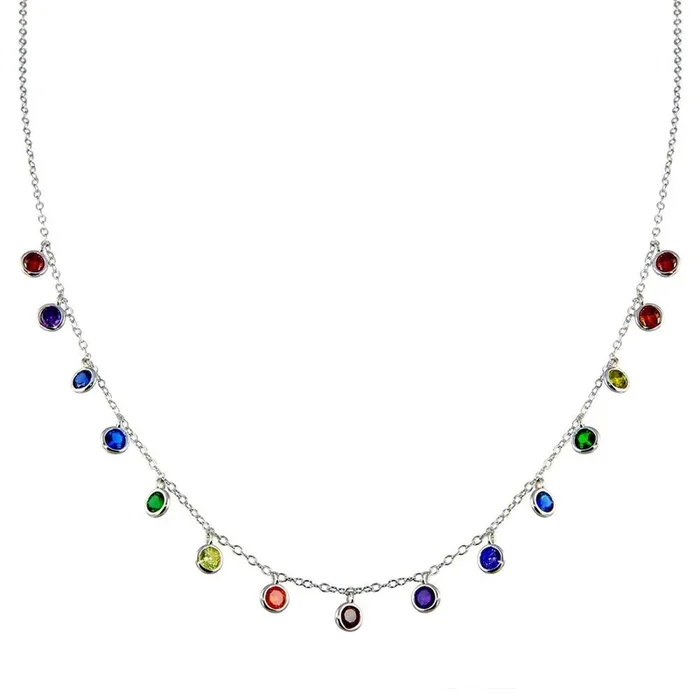 Rhodium Plated 925 Sterling Silver Multi Color CZ Necklace – BGP01370