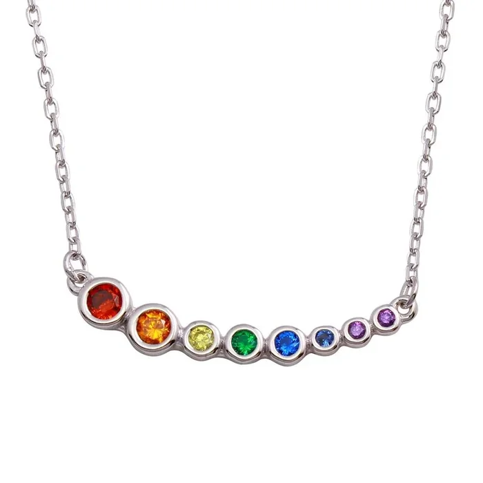 Rhodium Plated 925 Sterling Silver Multi-Colored Graduated CZ Necklace – BGP01298