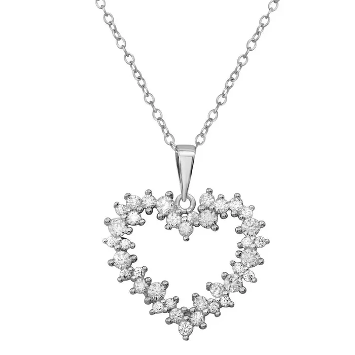 Rhodium Plated 925 Sterling Silver Multi CZ Open Heart Necklace – BGP01229