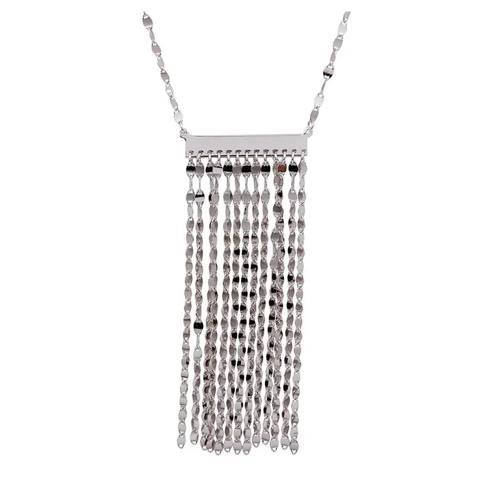 Rhodium Plated 925 Sterling Silver Multi Row Chain Pendant Necklace – ARN00038RH