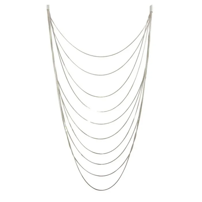 Rhodium Plated 925 Sterling Silver Multiple Chain Necklace – ECN00031RH