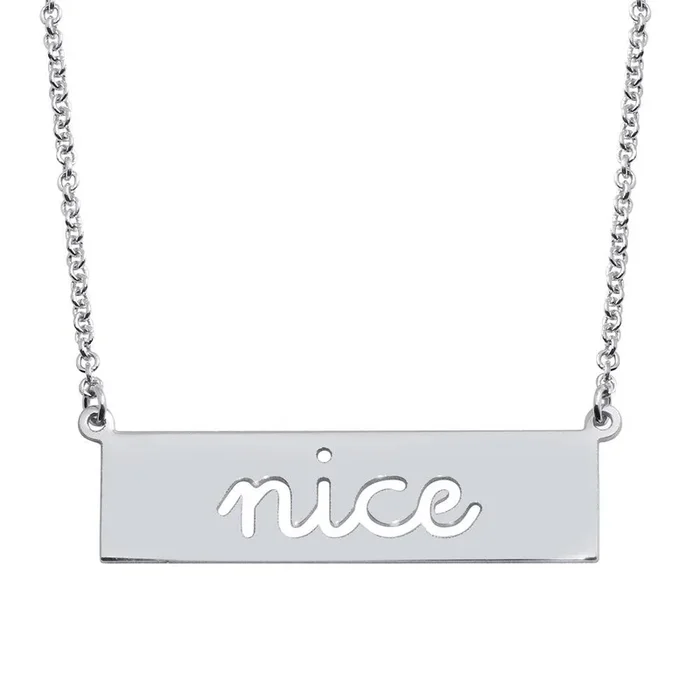 Rhodium Plated 925 Sterling Silver Nice Engraved Bar Pendant Necklace – ARN00058RH