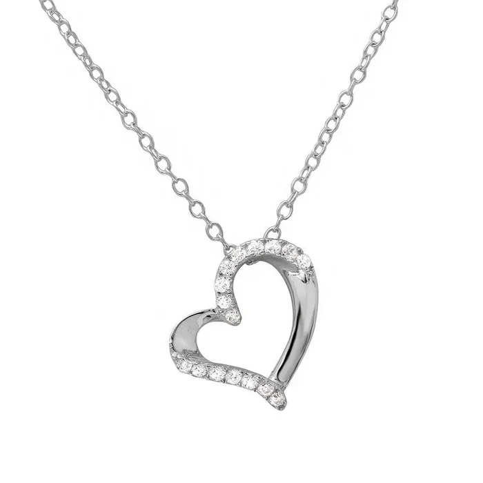 Rhodium Plated 925 Sterling Silver Open Heart CZ Necklace – BGP01133