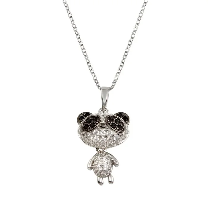 Rhodium Plated 925 Sterling Silver Panda Pendant Necklace with CZ – BGP01305