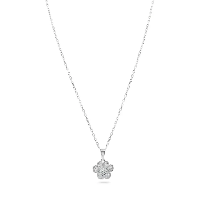 Rhodium Plated 925 Sterling Silver Paw Pendant Necklace – BGP01459