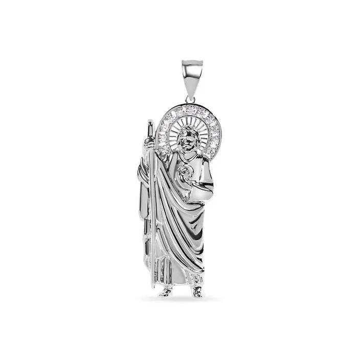 Rhodium Plated 925 Sterling Silver Saint Jude Clear CZ Pendant – GMP00165