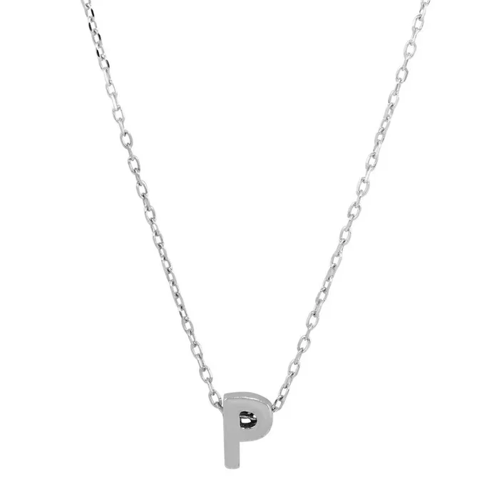 Rhodium Plated 925 Sterling Silver Small Initial P Necklace – JCP00001-P