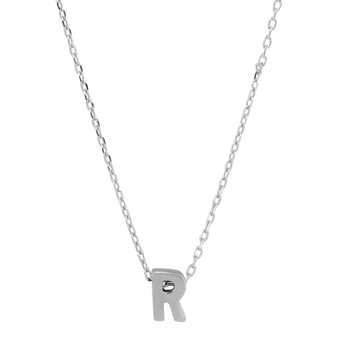 Rhodium Plated 925 Sterling Silver Small Initial R Necklace – JCP00001-R