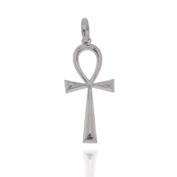 Rhodium Plated 925 Sterling Silver The Ankh Cross 16mm x 33mm Pendant – PAP00205
