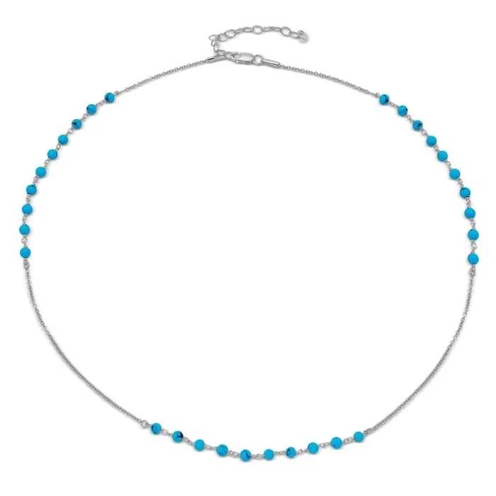 Rhodium Plated 925 Sterling Silver Turquoise Bead Necklace – DIN00072RH