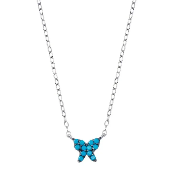Rhodium Plated 925 Sterling Silver Turquoise Butterfly Necklace – STP01796