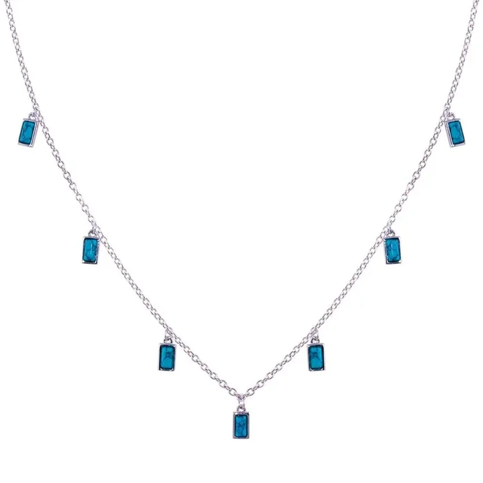 Rhodium Plated 925 Sterling Silver Turquoise Charms Necklace – BGP01422