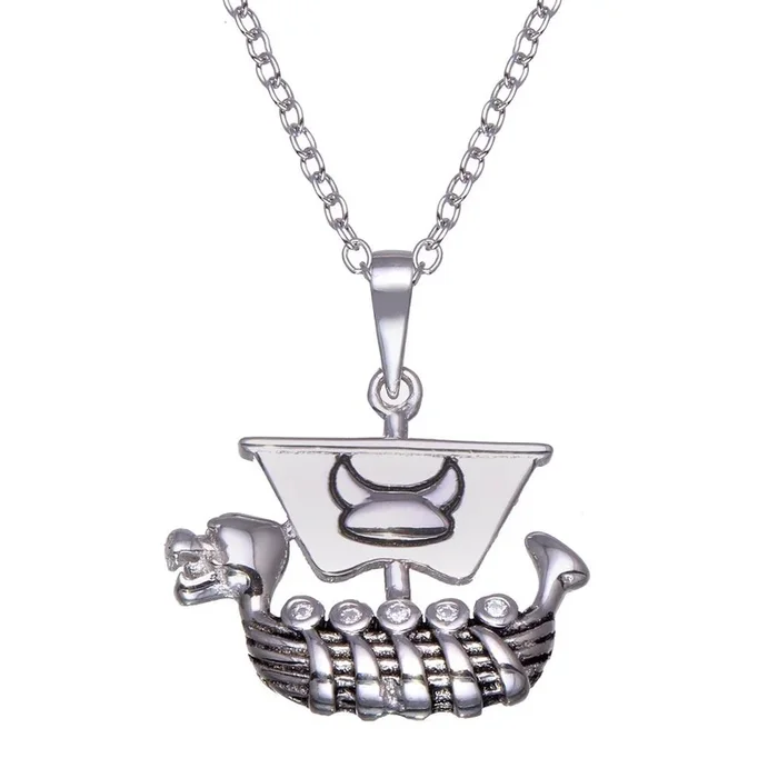 Rhodium Plated 925 Sterling Silver Viking Ship Necklace – BGP01357