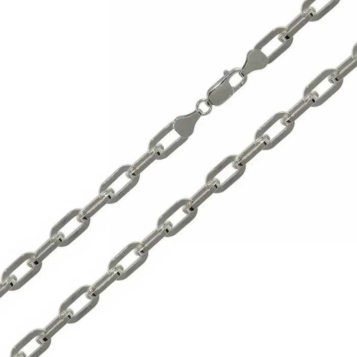 Rhodium Plated 925 Sterling Silver Wide Oval D Cut Link Paperclip 5mm Chain or Bracelet – CH949 RH